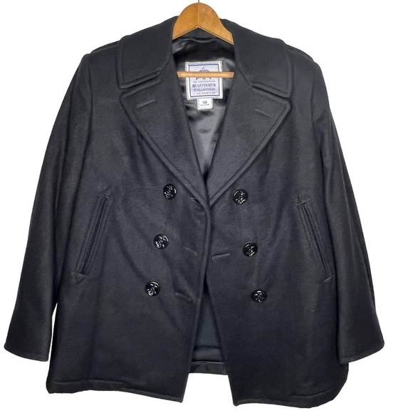 DSCP Quarterdeck Black Wool Navy Pea Coat Overcoat Size 14R US Enlisted Military - Picture 5 of 16